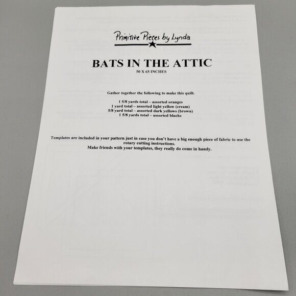 Bats In The Attic Quilt Pattern Primitive Pieces By Lynda 50 x 65 - Picture 6 of 7